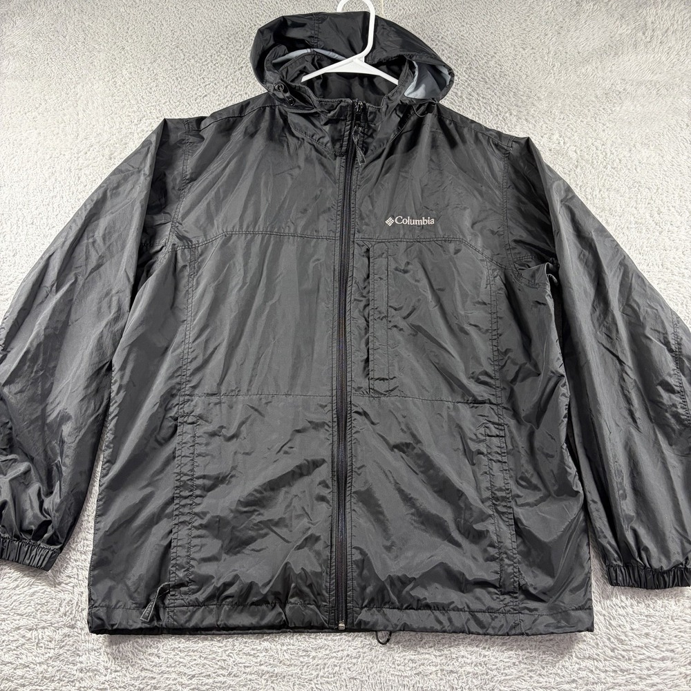 Columbia Windbreaker Rain Jacket Mens Large Black Packable Hiking Outdoors